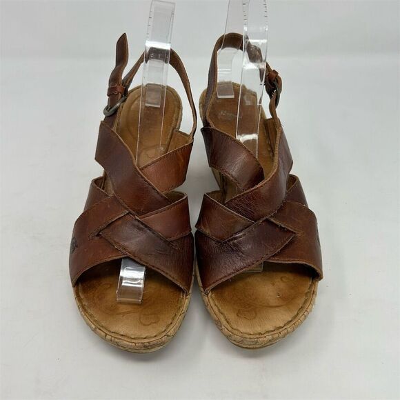 Born Women's Chestnut Brown Leather Slingback Wedge Sandals Size 9 Comfort - Picture 4 of 14